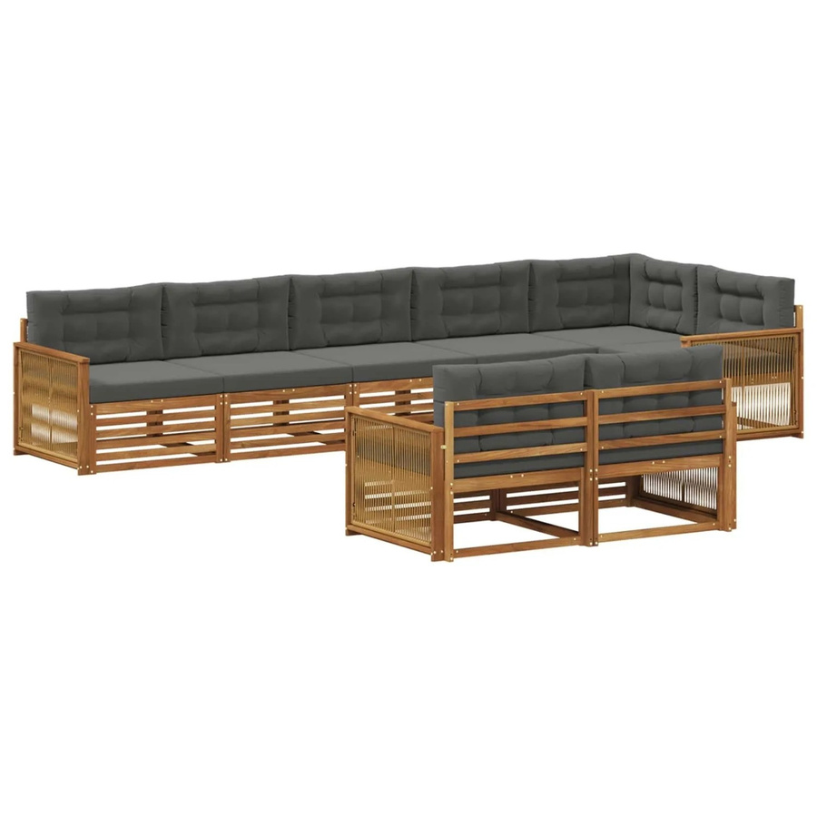 vidaXL Outdoor-Sofagarnitur aus Akazienholz in L-Form mit Kissen, Farbe Natur und Anthrazit - Bild 2