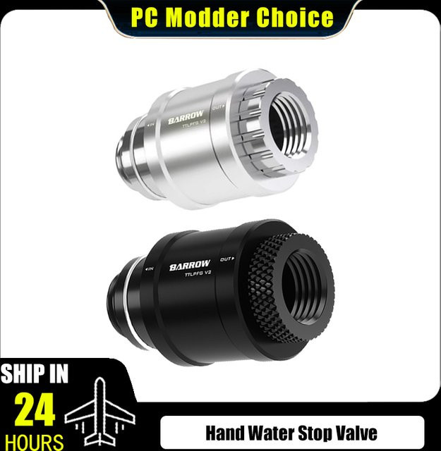 Barrow Mini Wasseraufschlagventil Fitting M-F G1/4'' Gewinde Hand Push Type Flüssigkeitsventil für PC Wasserkühlung Schwarz/Silber TTLPFG V2 - Bild 1