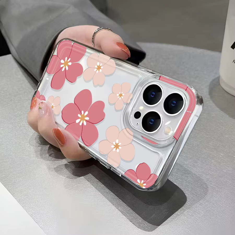 Transparente Handyhülle mit rosa Sakura Blumen-Design aus TPU für iPhone 17 16 15 14 13 12 11 Pro Max - Bild 3