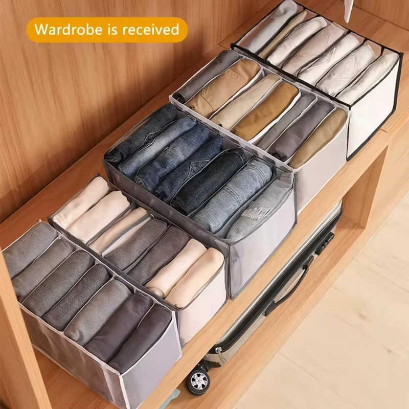 GOT-TOG Unterwäsche-Schubladen-Organizer aus Stoff, faltbare Aufbewahrungsbox mit Trennwänden für Socken, BH und Unterwäsche, beige und grau - Bild 2