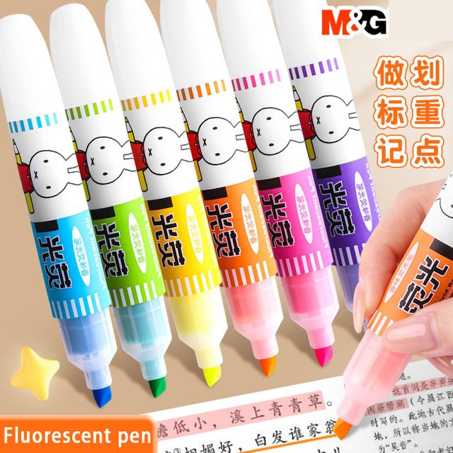 M&G Textmarker Set mit 6 fluoreszierenden Farben, schnell trocknend und rutschfest, Chisel-Spitze für Schule und Notizen, Mehrfarbig - Bild 1