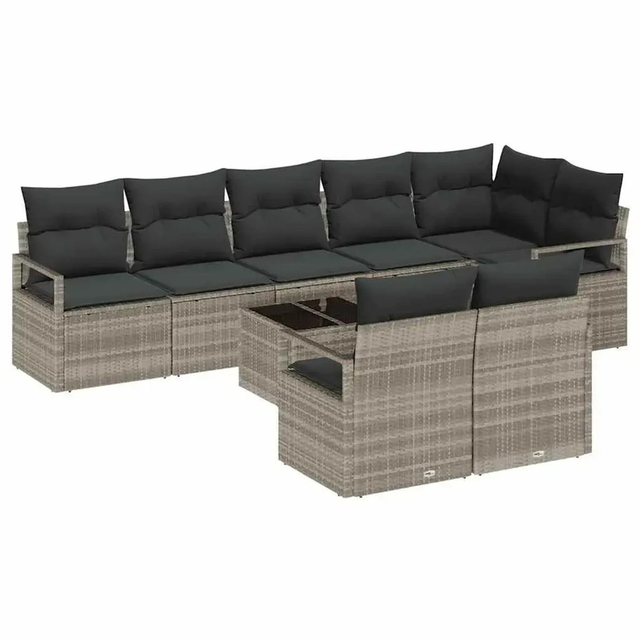 vidaXL Garten-Sofa-Set 9-teilig aus Poly-Rattan in Hellgrau mit Polstern und Couchtisch - Bild 2