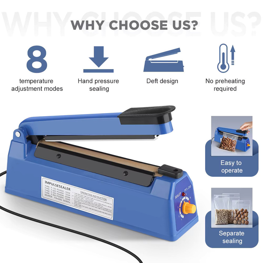 FLAREMORE Manueller Impulse Sealer für die Küche zur Lebensmittelversiegelung, Blau, Siegelbreite: 20 cm - Bild 2