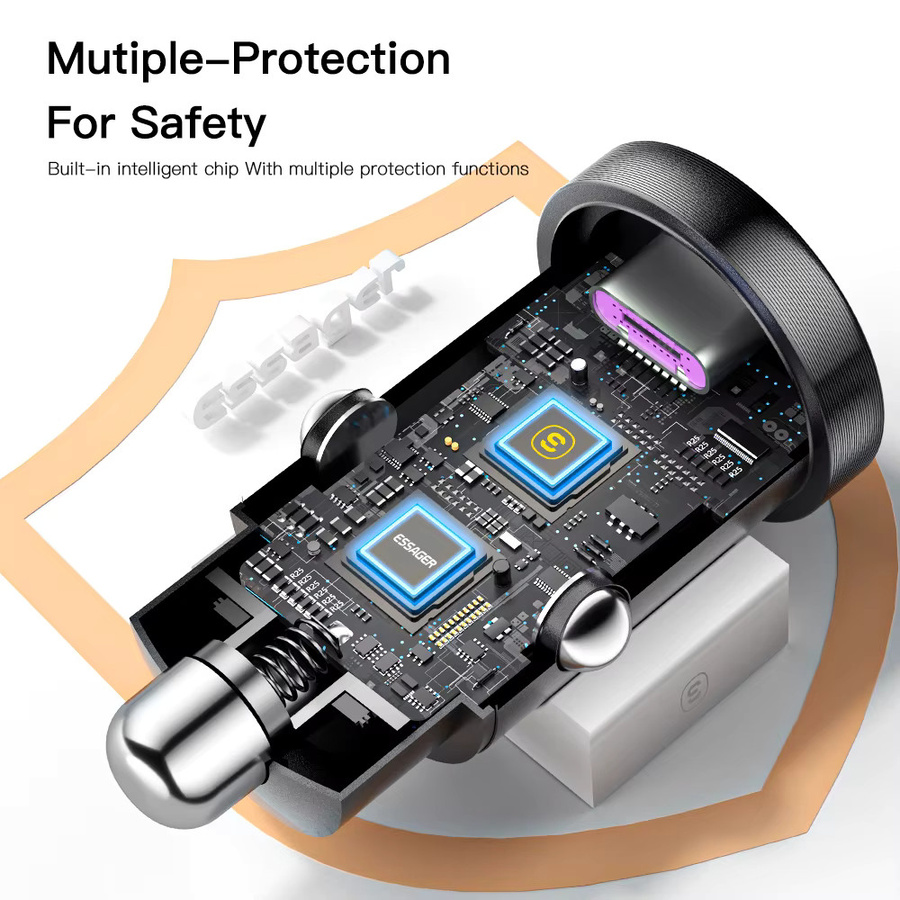 Essager 30 W USB-Autoladegerät mit Quick Charge 4.0, PD 3.0 und SCP 5A via USB Typ C für iPhone, Huawei, Samsung und Xiaomi - Bild 2