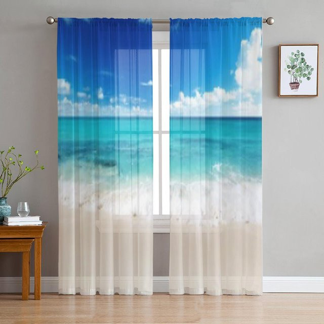 Super Six Transparente Tüllvorhänge aus Organza in Blau, B: 135 cm, H: 160 cm - Bild 1