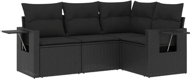 vidaXL 4-tlg Garten-Sofagarnitur in L-Form aus schwarzem Poly-Rattan mit Kissen und Stauraum - Bild 1