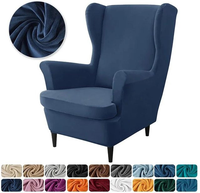 Bestbags Samt Ohrensesselbezug mit Sitzkissenbezug, elastischer Stretch-Sofabezug in Blau - Bild 1