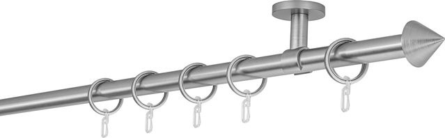 ONDECO Deckenträger Classic 1-läufiges Rohr mit Endstück Cone in Edelstahl-Optik, Länge: 230 cm, Durchmesser: 20 mm - Bild 1
