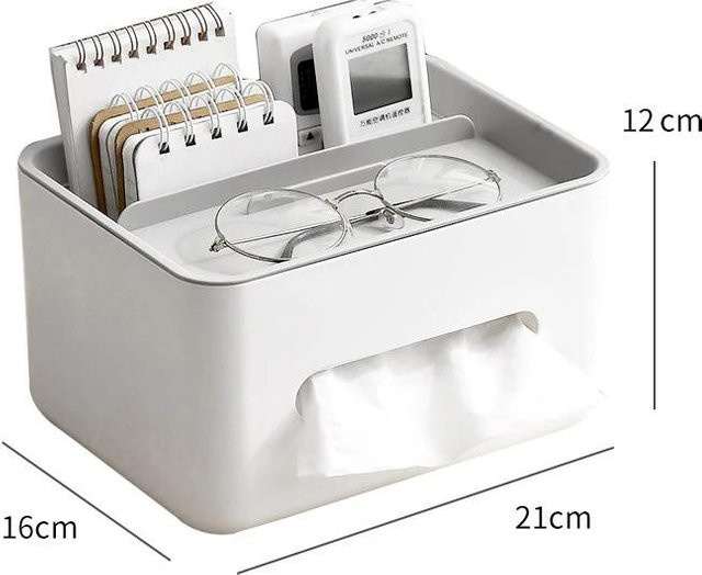 Multifunktionale Tissue Box und Desktop Organizer aus Kunststoff in Weiß für Wohnzimmer und Schreibtisch, B/T/H: 16,0 x 21,0 x 12,0 cm - Bild 1