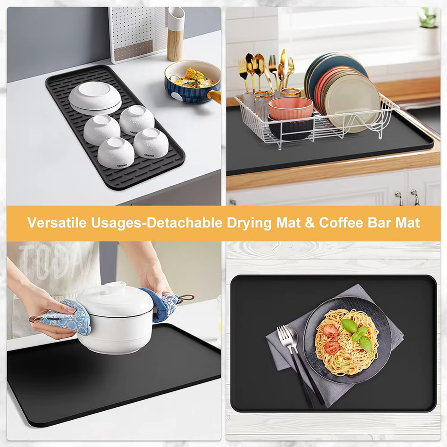 LMETJMA Silikon-Kaffeematte in Schwarz, hitzebeständige Bar-Matte mit abnehmbarer Abtropfmatte für die Küchenarbeitsplatte - Bild 5