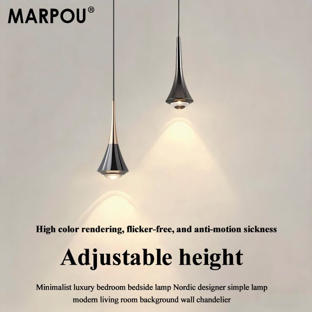 MARPOU LED-Pendelleuchte in Multicolour, höhenverstellbarer moderner Kronleuchter mit 3-farbigem Licht für Schlafzimmer und Nachttisch - Bild 1