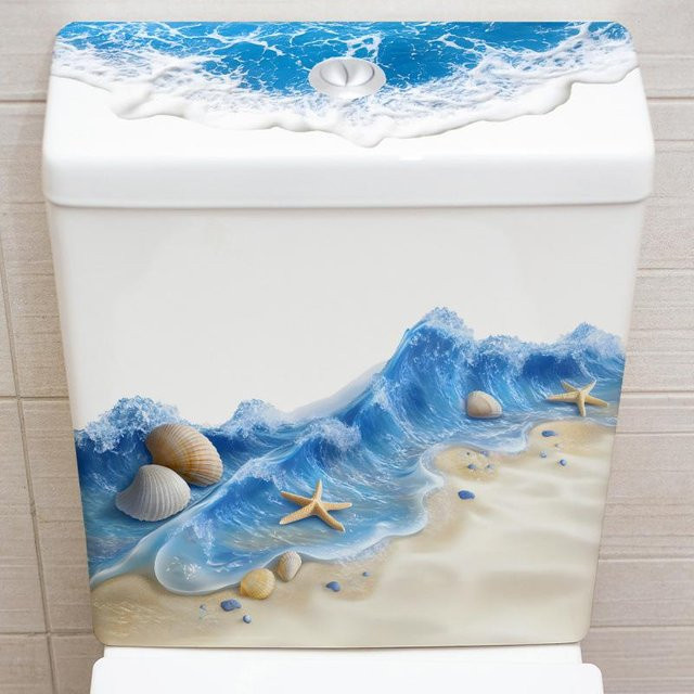 ChouJay Ozeanwelle Badezimmer Bodenaufkleber Realistischer Strand Design, Wasserdicht und Rutschfest, Mehrfarbig - Bild 1
