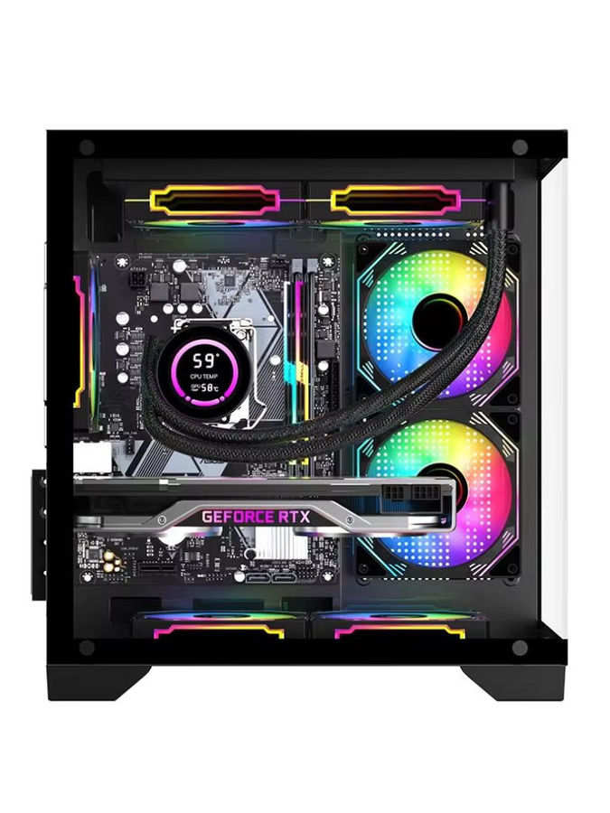 AOC CG391 PC-Gehäuse MATX Gaming-Desktop-Gehäuse mit 3 ARGB-Lüftern und Unterstützung für 240mm Wasserkühlung - Bild 1