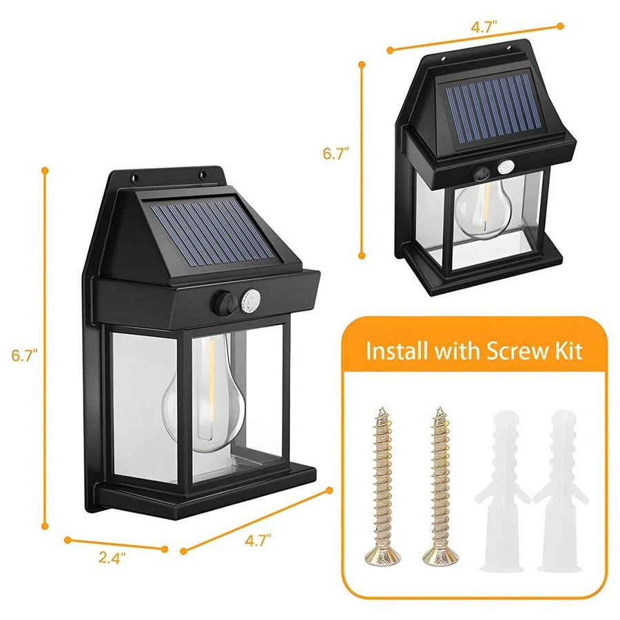 Meiteai-Home LED Solar Wandleuchte mit Bewegungssensor, Wasserdichte Außenleuchte IP65 für Garten und Haus, Warmweißes Nachtlicht in Schwarz - Bild 13