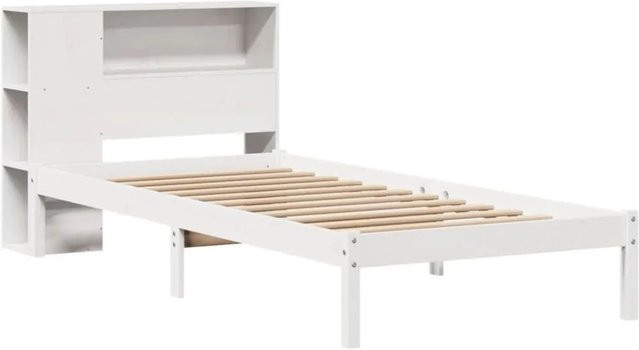 vidaXL Massivholzbett aus Kiefer mit Regal in Weiß, rustikaler Stil, ohne Matratze, Breite: 75 cm, Länge: 190 cm - Bild 1