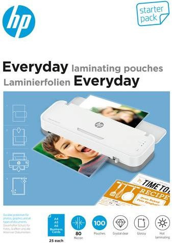 HP Laminierfolie glänzend transparent für DIN A4, DIN A5, DIN A6 und Visitenkarten, 80 Micron, 100 Stück - Bild 1