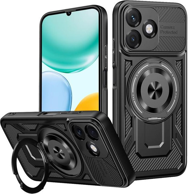 Robuste Armor Schutzhülle für Honor X5c Plus mit Ringständer in Schwarz - Bild 1
