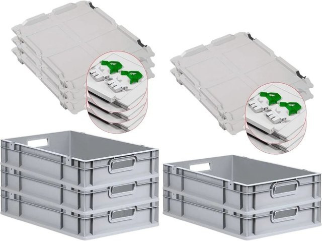 PROREGAL SuperSparSet 5x Eurobox NextGen Grip mit Scharnierdeckel und grünen Schiebeschnappverschlüssen, Grau, H x B x T: 12 x 40 x 60 cm, 23 Liter, mit verstärkten Wänden - Bild 1