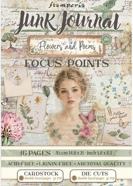 Stamperia A5 Junk Journal Focus Points Flowers and Poems Konstruktionspapier in Multicolour - Bild 1