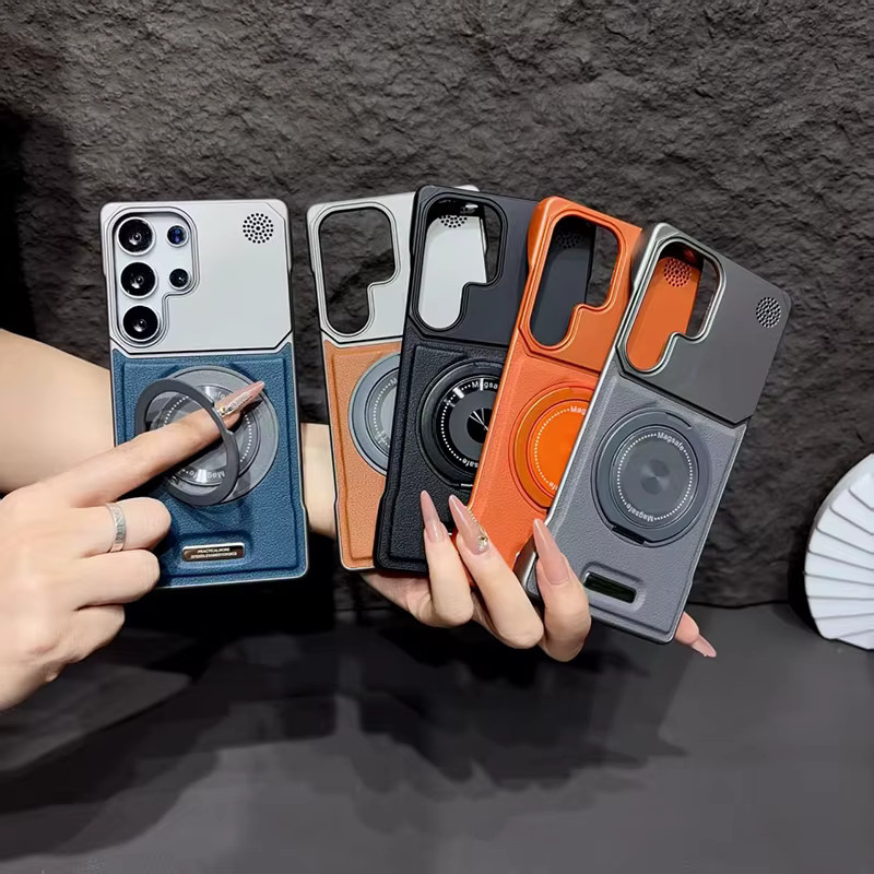 Samsung Galaxy Schutzhülle mit 360-Grad-Design, drehbarem unsichtbarem Ständer und kabelloser Ladefunktion in Braun für Galaxy S22 S23 S24 S25 Plus S26 Ultra - Bild 2