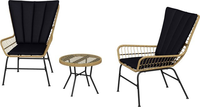 Outsunny Bistro-Set aus Polyrattan in Schwarz mit Hartglasplatte für Garten, Balkon und Terrasse, B/H/L: 68 x 95 x 78 cm - Bild 1