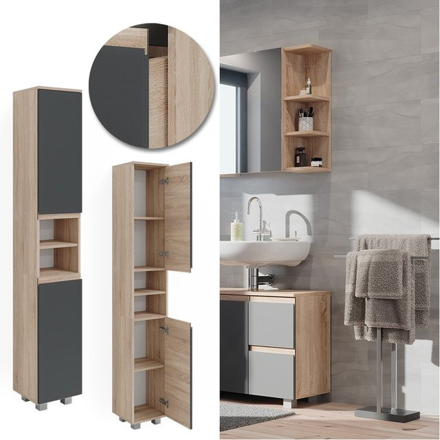 Vicco Badschrank J-Shape Hochschrank Badezimmer Sonoma Anthrazit B: 30 cm, H: 190 cm - Bild 1