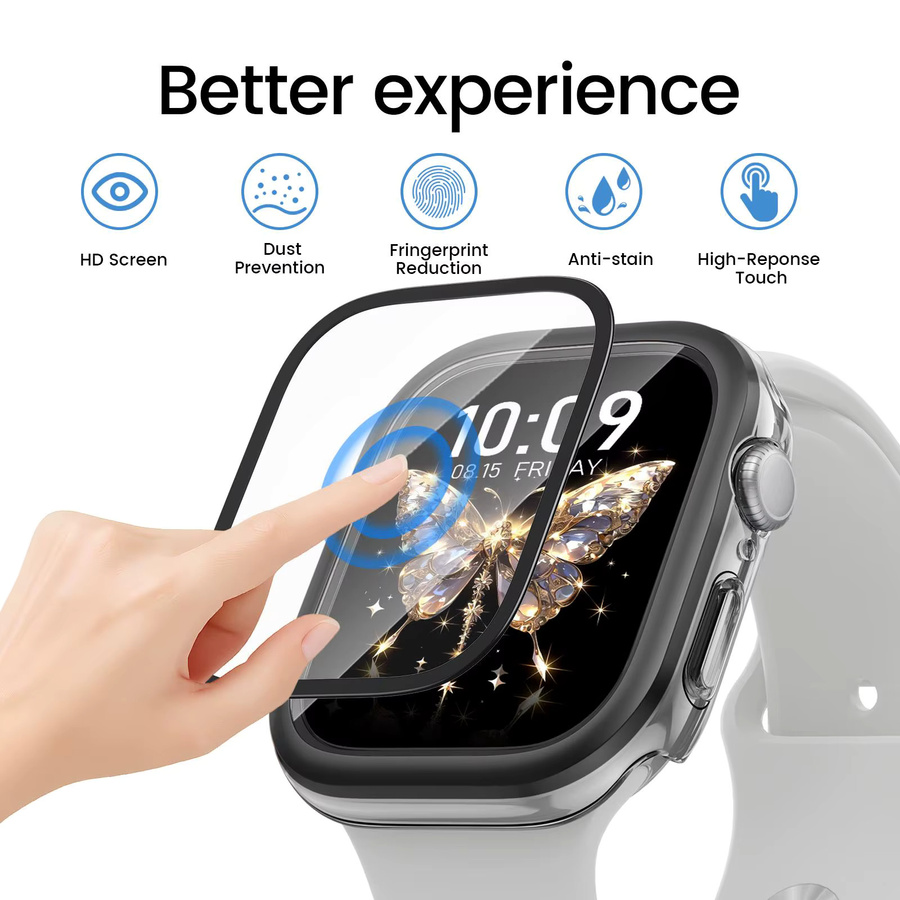 CRESTED Uhrenzubehör, Metall, gehärtetes Glas, Gehäuse für Apple Watch Serie 10, 46 mm, 42 mm, Schwarz, Unisex - Bild 5