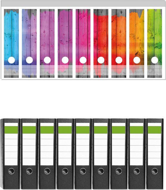 Wallario Ordnerrücken Sticker 12 Stück Holzpaneel Design Multicolor - Bild 1