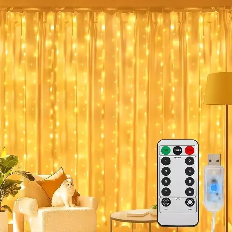LED-Vorhang Lichterkette Glamour in Weiß mit USB-Fernbedienung, B: 6 m, H: 3 m - Bild 2