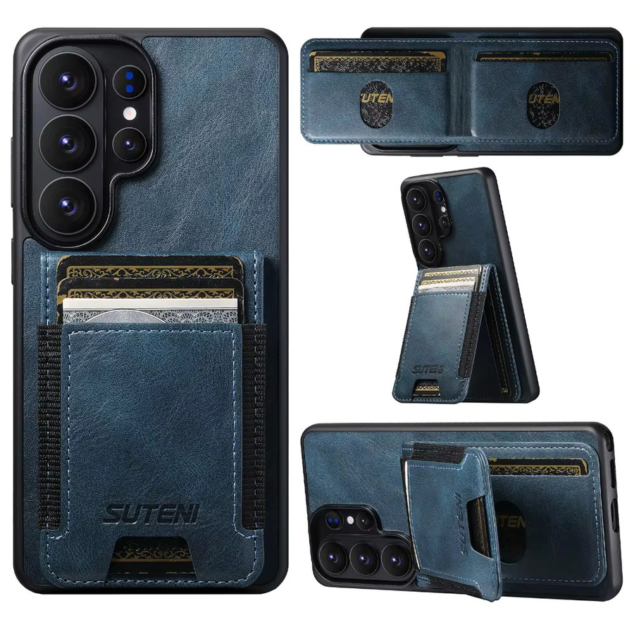 SUTENI Luxus-Handyhülle aus Kunstleder mit Kartenhalter und Standfunktion für Samsung Galaxy S26 Ultra S25 Plus S24 S23 S22 Note20 Ultra in Blau - Bild 6