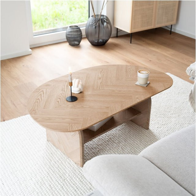 HOME DELUXE Couchtisch LIARA Oval in Eiche Fishbone Design Modern - Bild 1