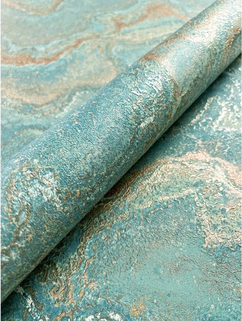 Newroom Vliestapete Dione in Turquoise Marmor mit Gold-Akzenten, abstraktes Design, FSC-zertifiziert - Bild 1