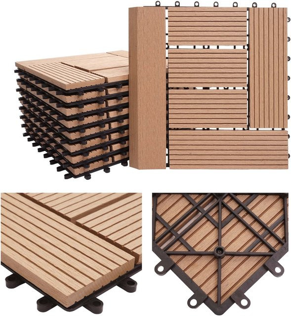 MCW WPC Bodenfliese Sarthe mit Abschluss in Holzoptik Teak, 1qm Set (11 Stück à 30 x 30 cm) - Bild 1