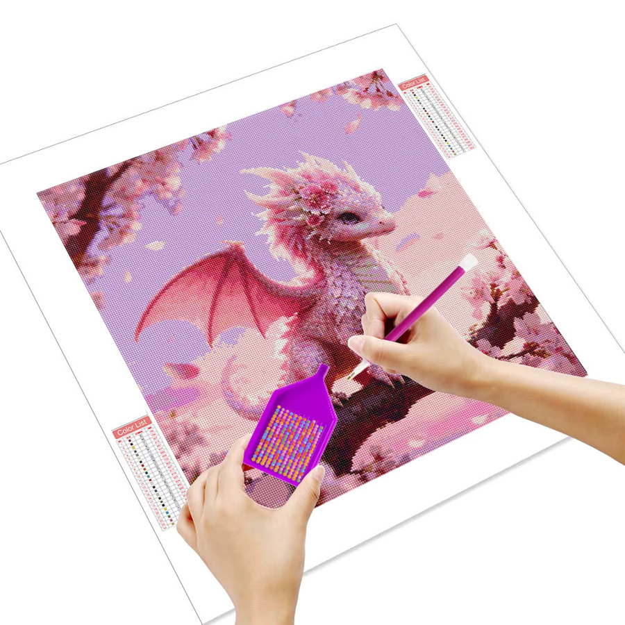 Huacan Volldiamantgemälde Drachenblume in Pink mit Diamantmosaik Motiv für Erwachsene - Bild 2
