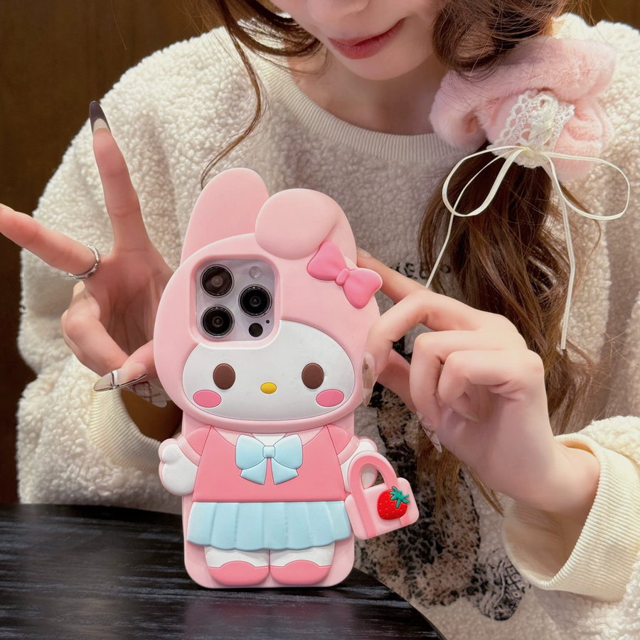 Kawaii 3D Cartoon Melody Silikon Handyhülle für Apple iPhone 17 16 15 14 13 12 11 Pro Max in Pink, stoßfeste Schutzhülle - Bild 3