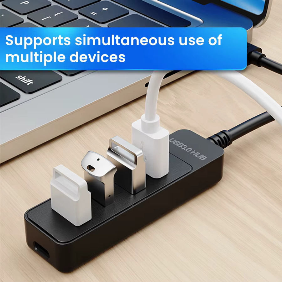 KAFNHCKA USB 3.0 Hub 4-Port USB Splitter mit USB-C Anschluss, High Speed Expander für Computer und Laptops, Schwarz - Bild 3