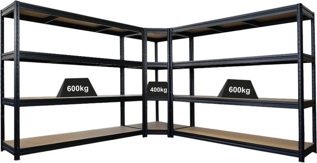 PROREGAL DINO Schwerlastregal-Set aus Metall in Schwarz bestehend aus 1x Eckregal und 2x Regal, Fachlast 400 kg, B/T/H: 90 x 60 x 180 cm sowie B/T/H: 200 x 60 x 180 cm - Bild 1