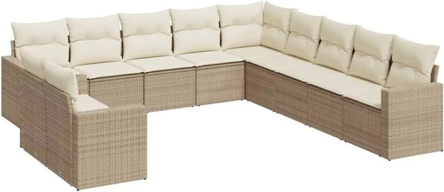 vidaXL 11-tlg. Garten-Sofagarnitur aus Poly-Rattan in Beige mit Kissen und Stauraum - Bild 1