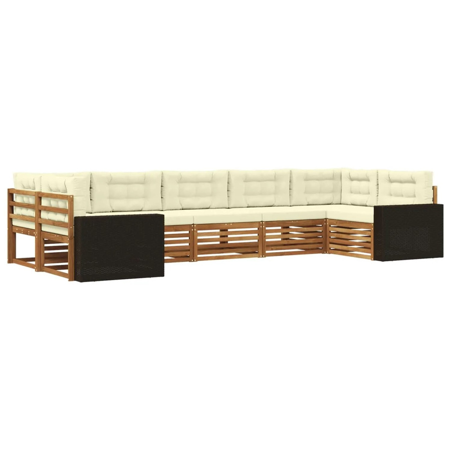 vidaXL Outdoor-Sofagarnitur aus Akazienholz in L-Form mit 7 Kissen in Natur und Creme - Bild 2