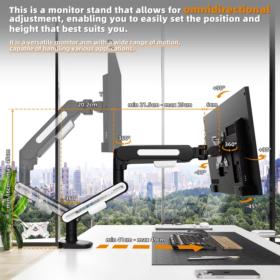 BEISHI Einzelmonitorhalterung für Schreibtisch, verstellbarer Computermonitorarm für 13-32 Zoll, Tragkraft 2-10 kg, VESA 75/100 mm, Schwarz oder Weiß - Bild 2