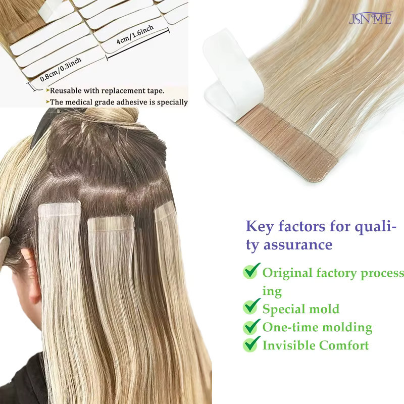 JSNME Tape-In-Haarverlängerung Echthaar, glatt, braun, blond, 2,5 g, 40,6–55,9 cm - Bild 3