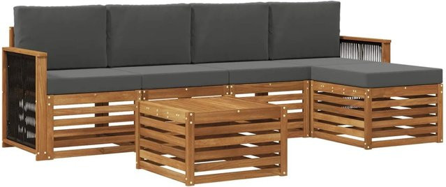 vidaXL Outdoor-Sofagarnitur aus Akazienholz mit 6 Kissen in Natur und Anthrazit - Bild 1