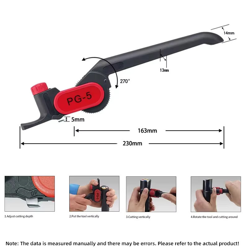 LSD PG-5 Stripper-Kabelmesser runder Kabelabisolierer Ratschenradtyp in Schwarz für runde Kabel bis 25 mm Durchmesser - Bild 3