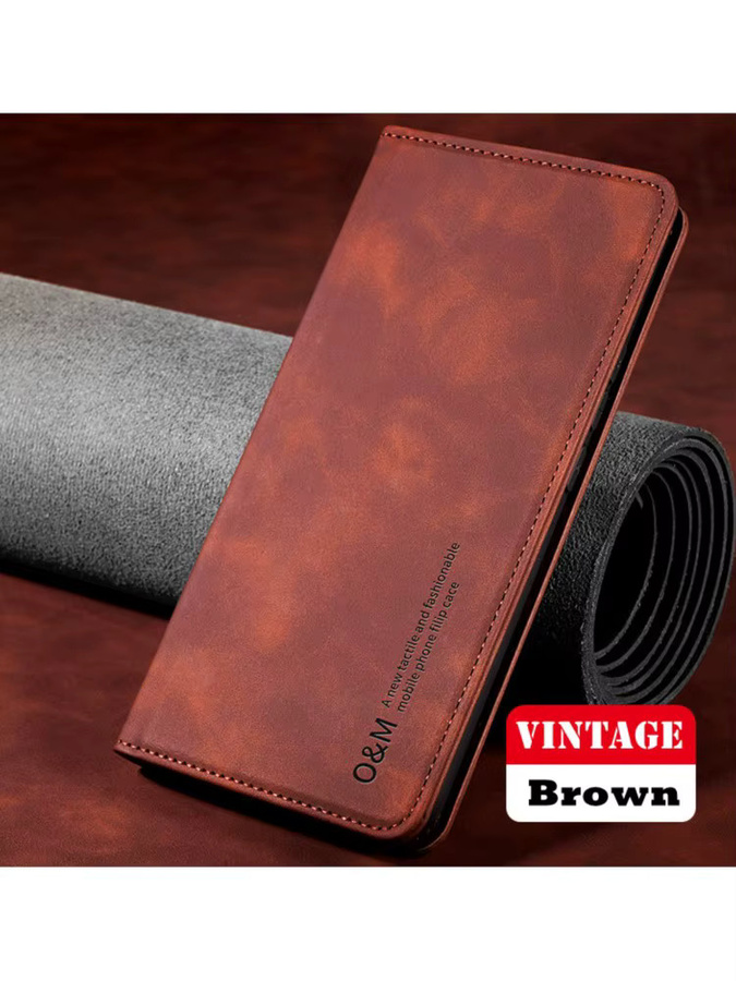 Fudusaidman Vintage Ledertasche für Xiaomi Poco F8 F7 Ultra F6 F5 Pro X6 X7 Pro als Stand Flip Wallet Cover mit Kartensteckplatz und Magnetschnalle in Braun - Bild 4