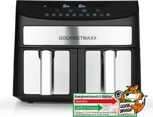 GOURMETmaxx Doppelkammer-Heißluftfritteuse mit 7l Fassungsvermögen, 2400 W, Schwarz - Bild 1