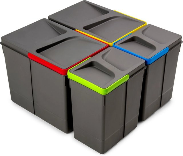 Emuca Lot Recycle Behälter für Küchenschubladen aus Kunststoff, Anthrazitgrau, Höhe: 26,6 cm, 1x 15 l und 2x 7 l - Bild 1