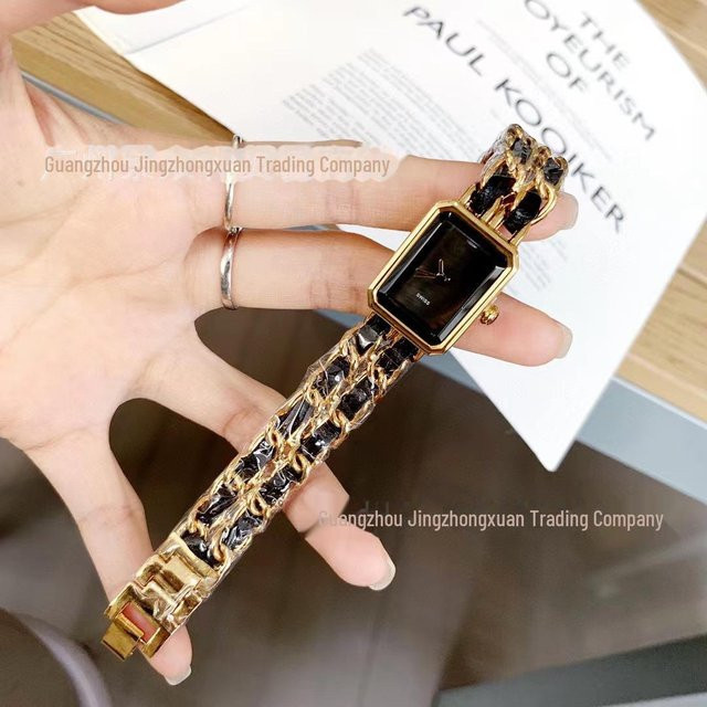 Xiaoxiang Armbanduhr Quarz, geflochtenes Armband, Schwarz, Gold beige, Damen, Perle - Bild 1