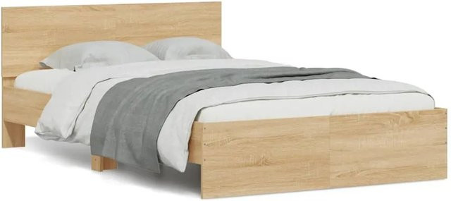 vidaXL Bettgestell mit Kopfteil, LED-Beleuchtung und USB-Anschluss, Sonoma-Eiche, B/T/H: 140 x 190 x 145 cm - Bild 1