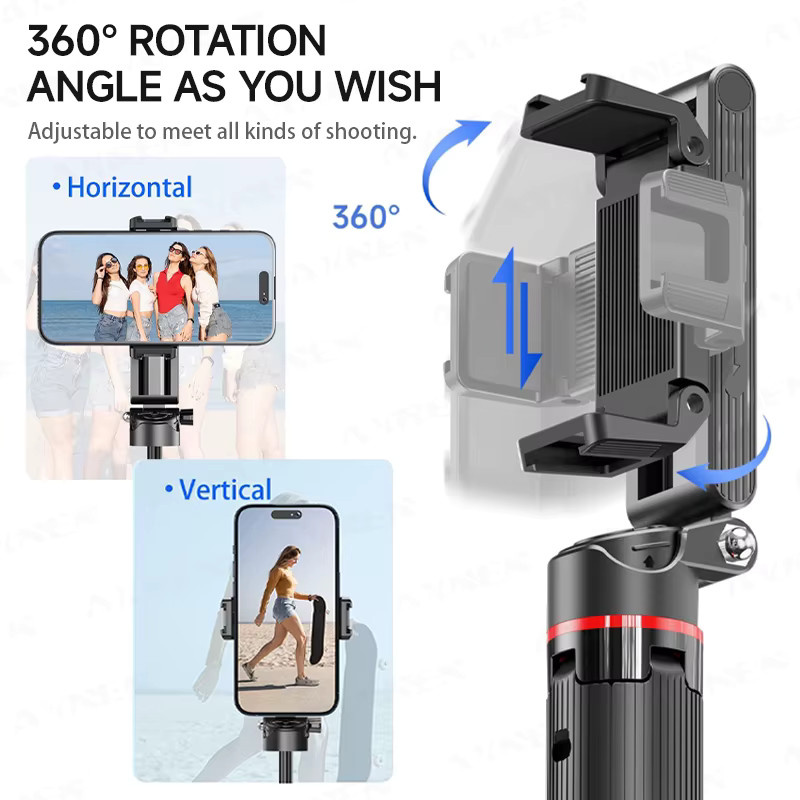Axnen Mini Selfie-Stick Quadpod mit 360 Grad drehbarer Kaltplattenhalterung und Schiebe-Handyhalterung in Schwarz für iPhone und Android - Bild 3