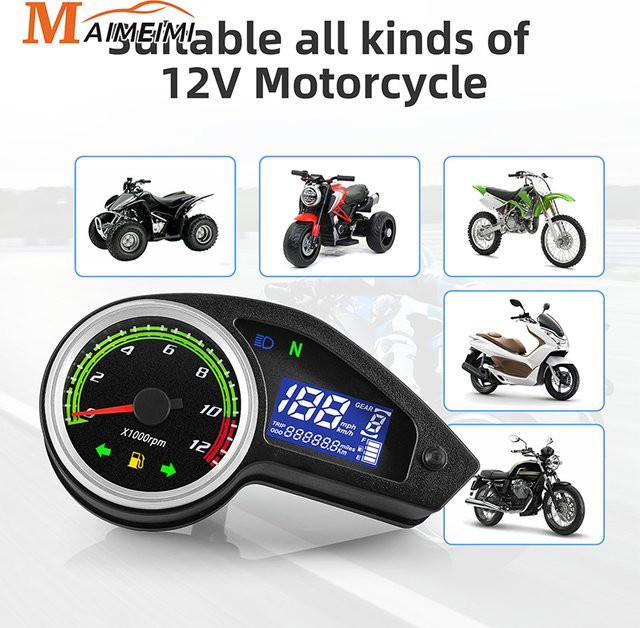 Digitaler Motorrad Tacho MAIMEIMI mit 12000RPM Tachometer, Kilometerzähler und Kraftstoffanzeige in Schwarz für 12V Motorräder - Bild 1
